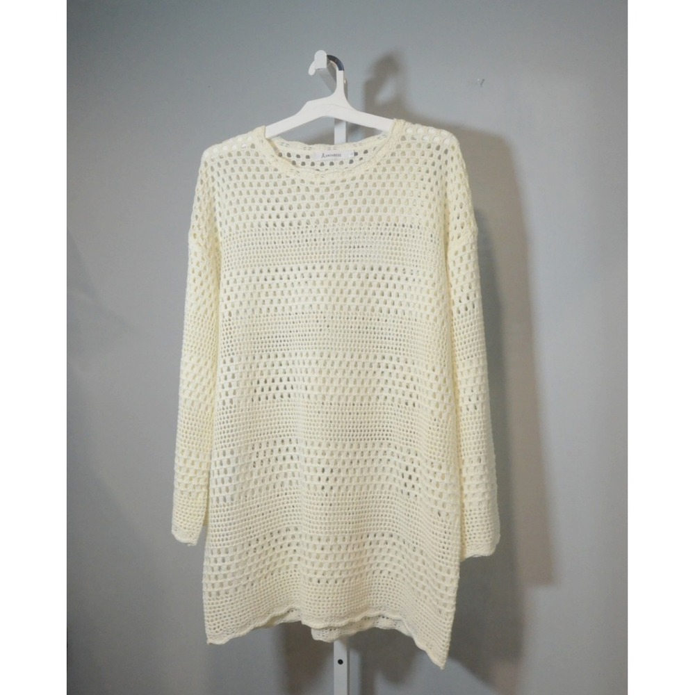 Anrabess Women's Size L Ivory Crocheted Open-Stitch Swim Cover-up Beach Cruise